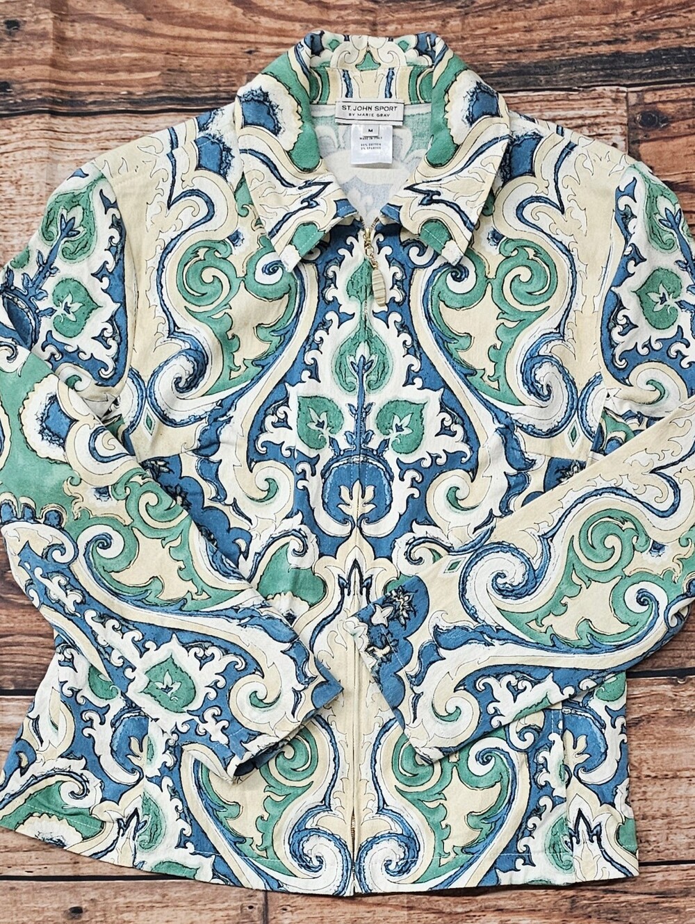 St.John Sport By Marie Gray Lightweight Jacket Paisley Made In Italy Size Medium